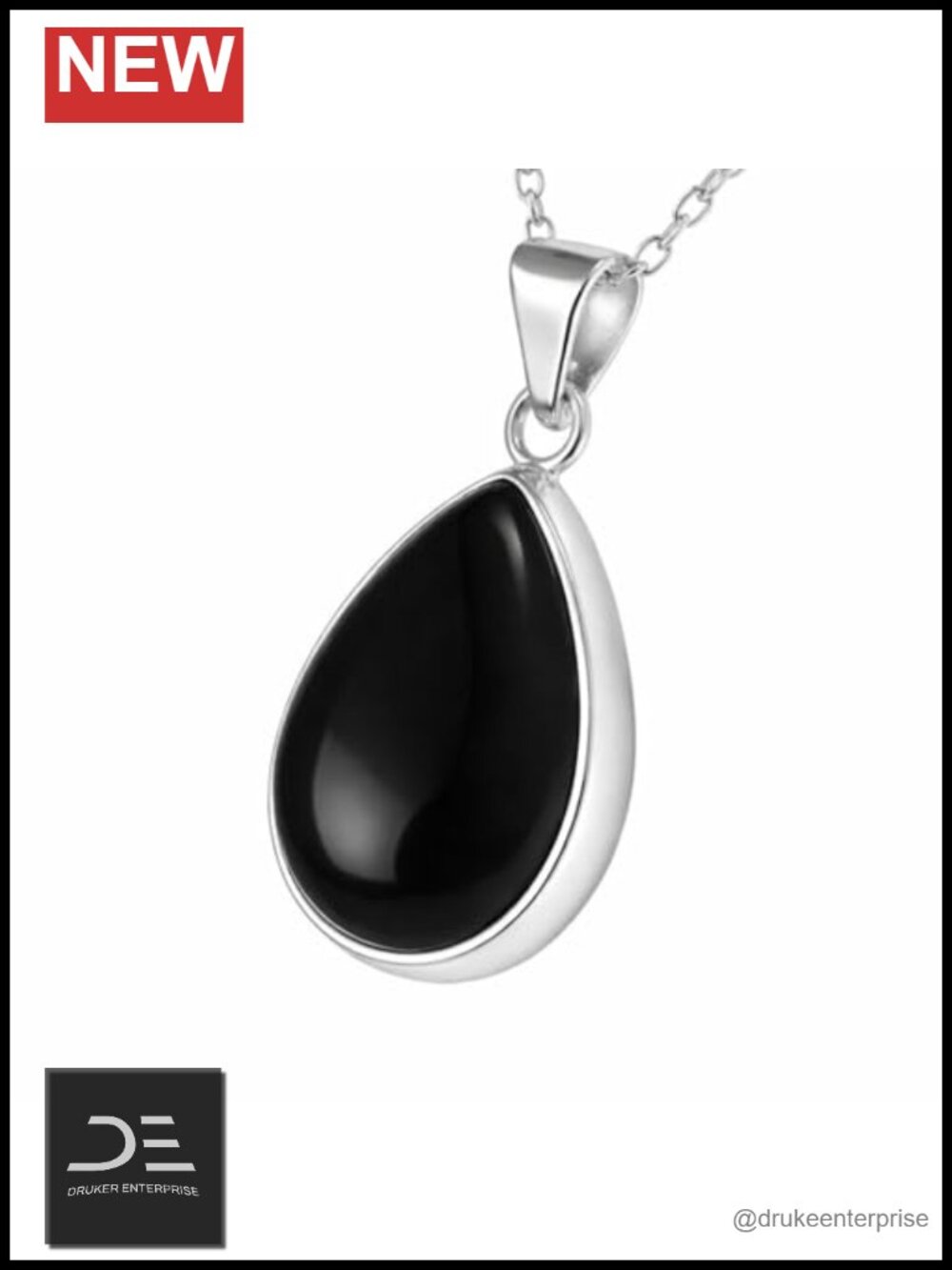 925 Sterling Silver Handmade Teardrop Onyx Pendant Necklace